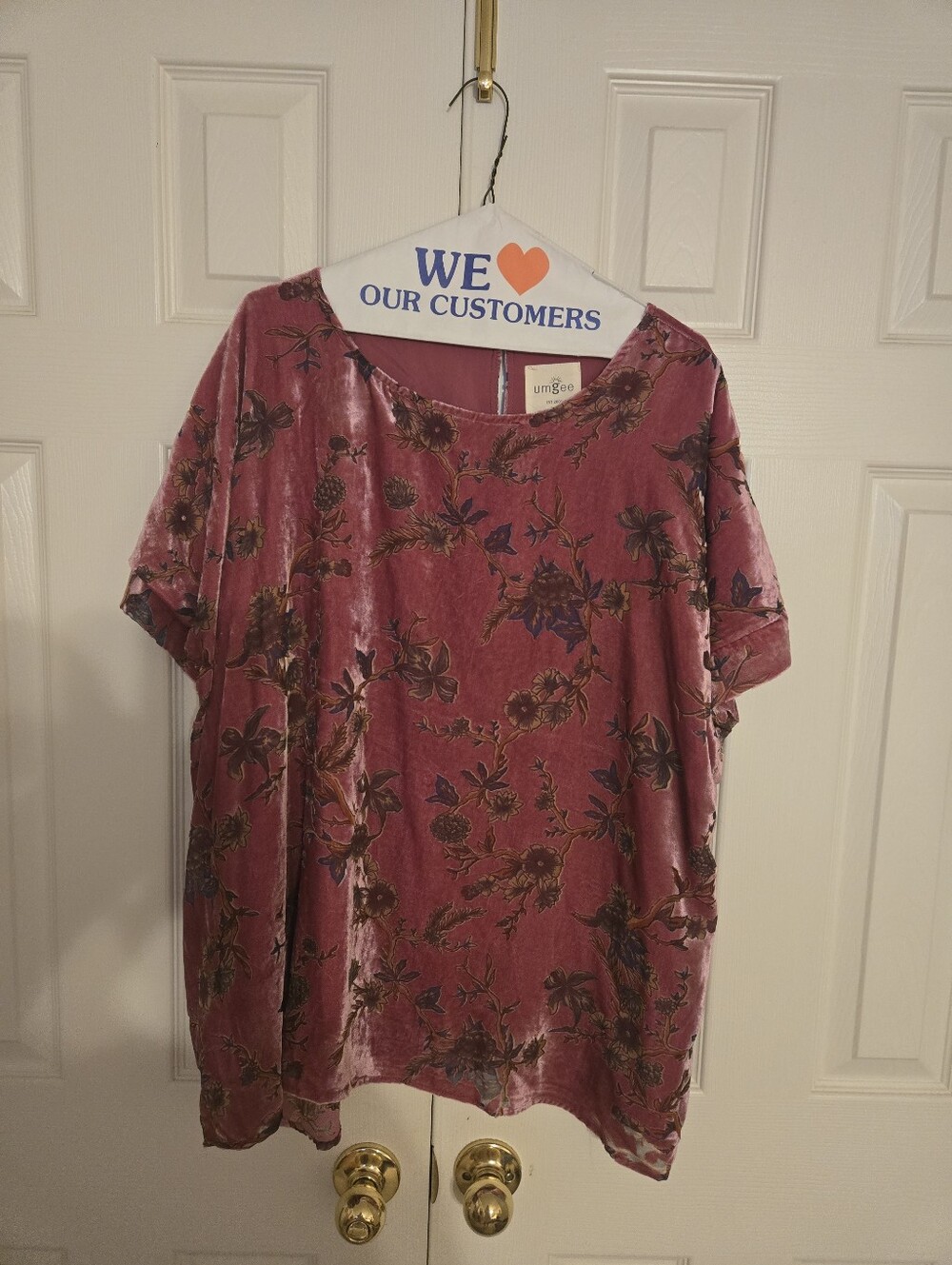 Umgee Lasting Memory Top In Rose Pink Floral Velvet Short Sleeve Top